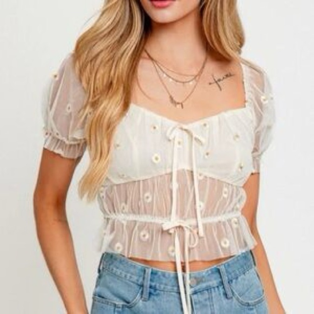 Le Lis White Sheer Floral Blouse